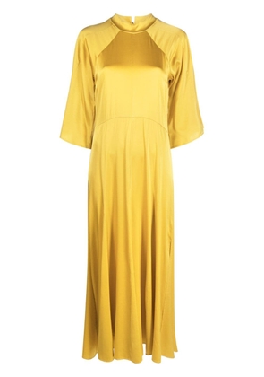 Forte Forte flute-sleeves stretch-silk long dress - Yellow