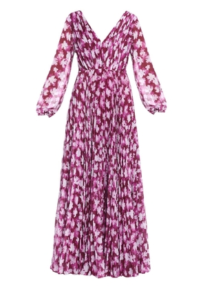 Monique Lhuillier floral-print pleated maxi dress - Pink