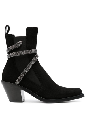 René Caovilla 80mm crystal-embellished suede ankle boots - Black