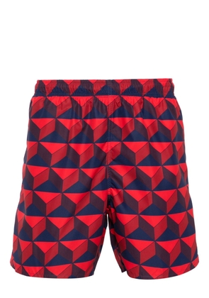 Lacoste logo-patch geometric-pattern swim shorts - Red