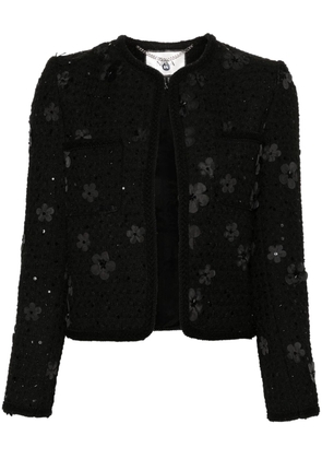 NISSA floral-appliqué bouclé jacket - Black