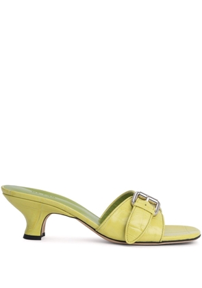BY FAR 55mm Elton crocodile-embossed leather mules - Green