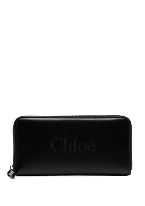 Chloé Sense logo-embroidered leather wallet - Black