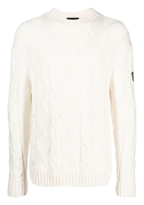 Paul & Shark logo-patch cable-knit jumper - White