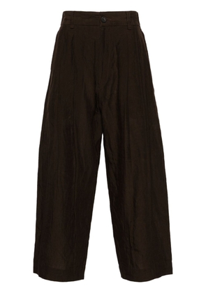 Ziggy Chen wide-leg cropped linen trousers - Brown