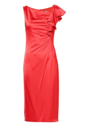 NISSA draped-detailing satin midi dress - Red