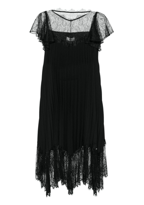 NISSA lace-detailed pleated midi dress - Black