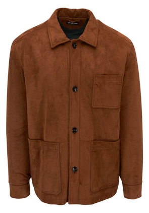 Kiton spread-collar leather jacket - Brown