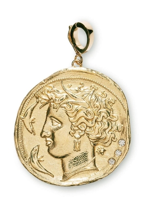 Azlee 18kt yellow gold large Goddess diamond coin pendant