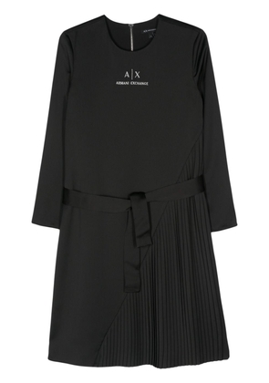 Armani Exchange logo-embroidered pleated midi dress - Black