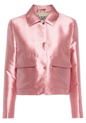Herno straight-collar cropped satin jacket - Pink