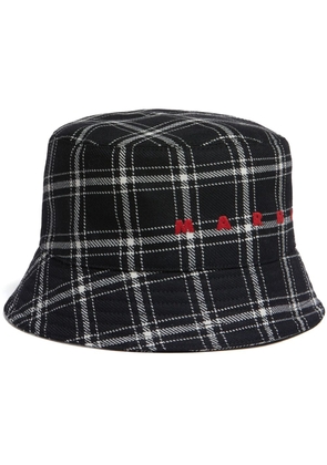 Marni logo-embroidered checked bucket hat - Black