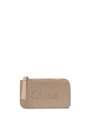 Chloé logo-embroidered leather wallet - Neutrals