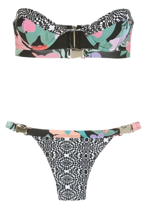 Amir Slama print Hibiscus Gemétrico bikini set - Black