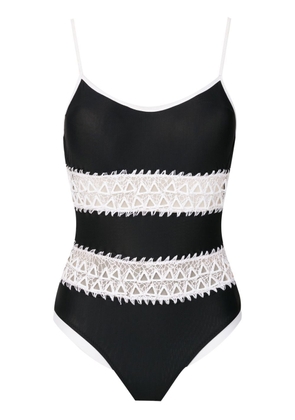 Amir Slama lace-detail stripe swimsuit - Black