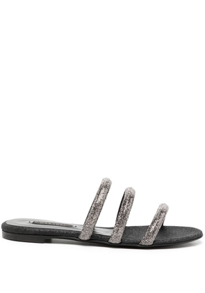Casadei crystal-embellished flat sandals - Black