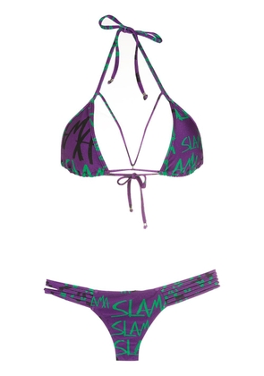 Amir Slama logo print bikini set - Purple