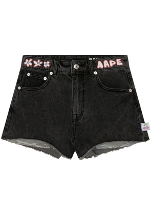 AAPE BY *A BATHING APE® motif-embroidered denim shorts - Black