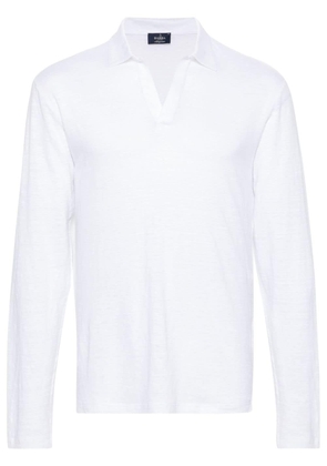 Barba long-sleeve linen polo shirt - White