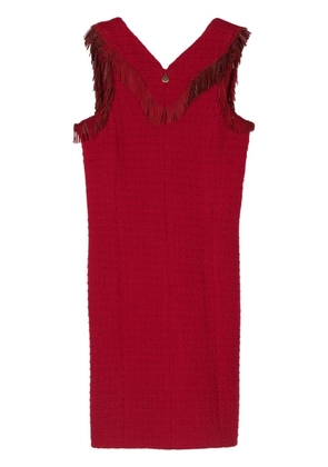 CHANEL Pre-Owned 2014 fringed wool tweed dress - Red