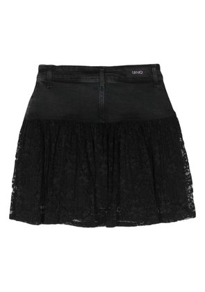 LIU JO lace-panel denim miniskirt - Black