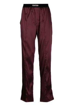 TOM FORD logo-waistband satin-finish trousers - Red