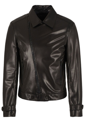Emporio Armani diagonal-zip leather biker jacket - Black