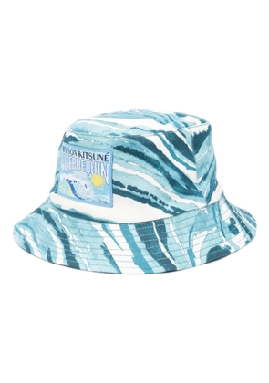 Maison Kitsuné abstract-pattern cotton bucket hat - Blue
