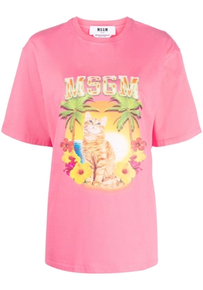 MSGM graphic-print cotton T-shirt - Pink