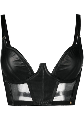 Something Wicked fitted leather bra - Black