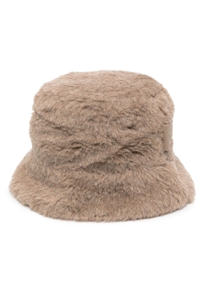 Max Mara logo-patch faux-fur bucket hat - Brown