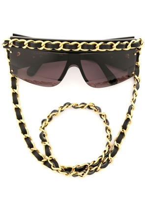 CHANEL Pre-Owned 1990-2000s leather-and-chain visor sunglasses - Black