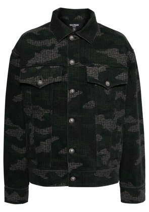 Balmain Khaki Print Denim Jacket - Green