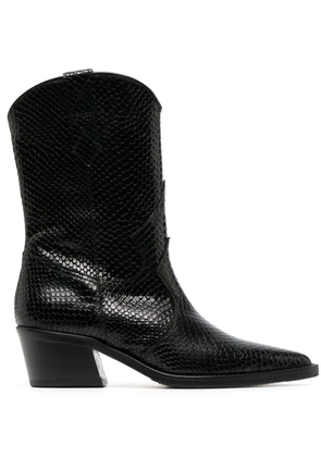 Via Roma 15 snake-embossed leather boots - Black