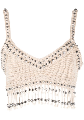 Rabanne bead-embellished cropped top - Neutrals