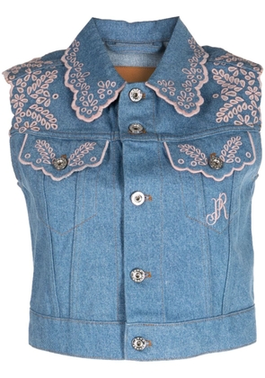 Rabanne embroidered denim cropped vest - Blue