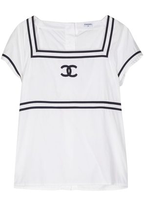 CHANEL Pre-Owned 1990s stripe-trim cotton blouse - White