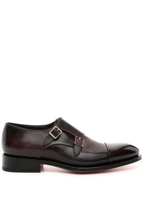 Santoni double-buckle leather loafers - Red