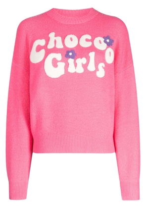 CHOCOOLATE logo-embroidered crew-neck jumper - Pink