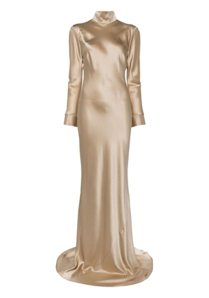 Michelle Mason long sleeve silk gown - Neutrals