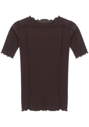 Baserange lettuce-hem stretch-cotton T-shirt - Brown