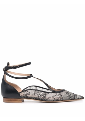 Scarosso Gae floral-lace ballerina shoes - Black