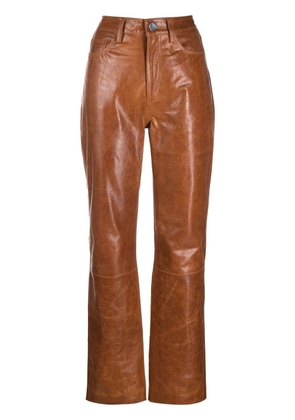 REMAIN Lynn leather straight-leg trousers - Brown