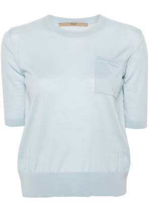 Nuur patch-pocket merino-wool T-shirt - Blue