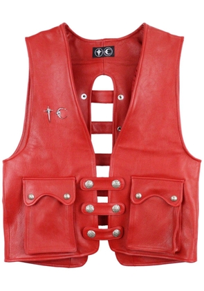 THUG CLUB stud-embellished leather vest - Red
