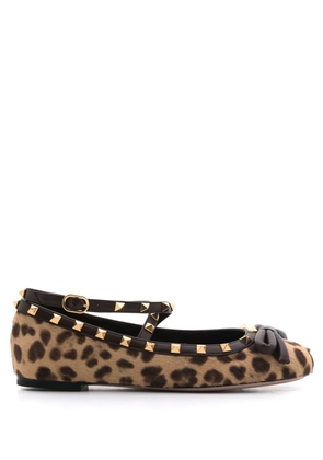 Valentino Garavani leopard-print leather ballerina shoes - Brown