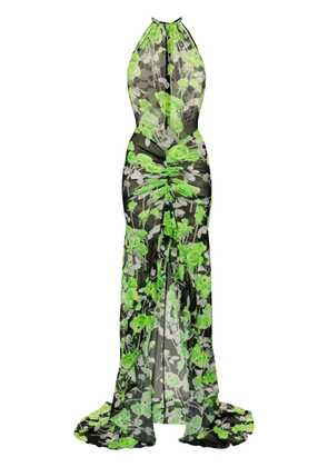 David Koma rose-print mesh maxi dress - Green