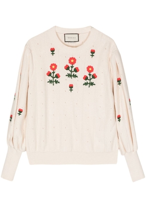 Gucci Pre-Owned 2010 floral-embroidered wool jumper - Neutrals