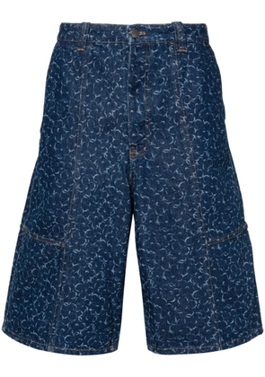 Maison Kitsuné Abstract Daisy-print denim shorts - Blue