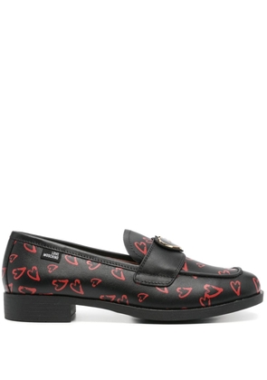Love Moschino logo-appliqué leather loafers - Black